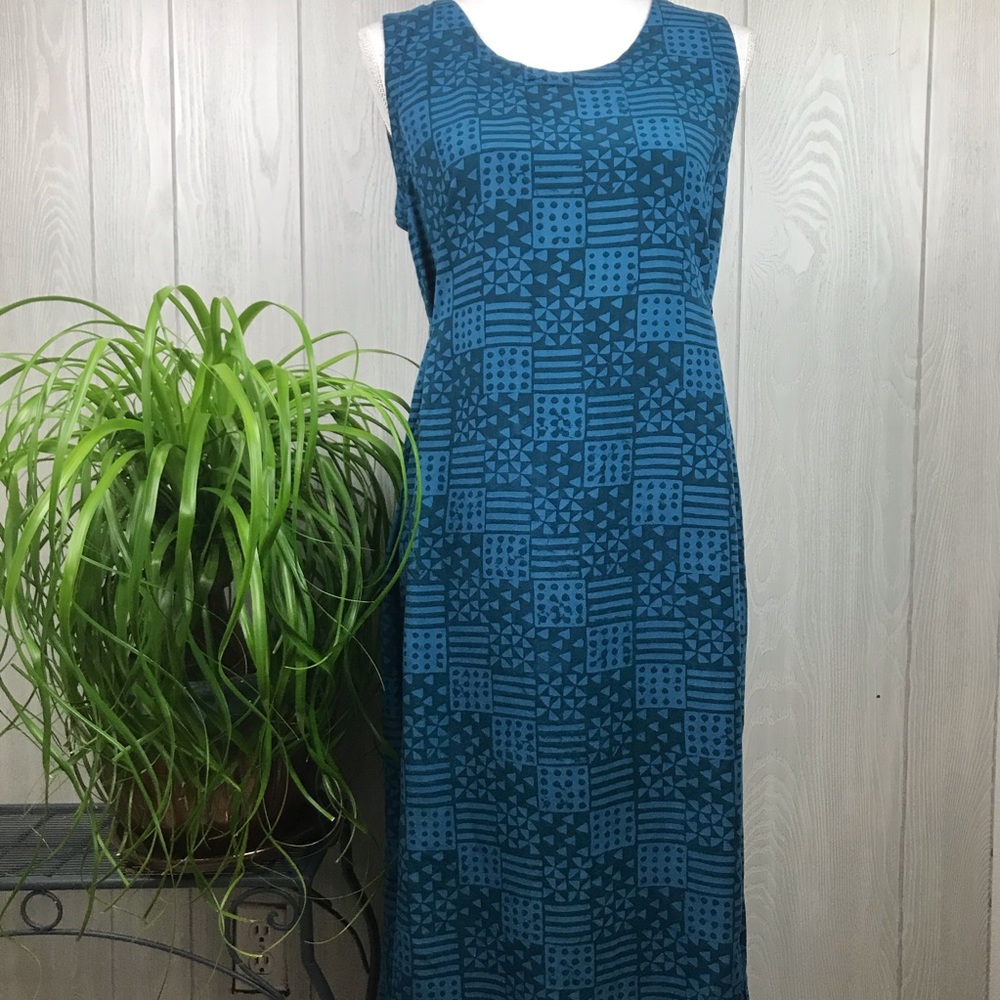 NWOT Vintage Handmade maxi dress tie back waist sleeveless geometric pattern